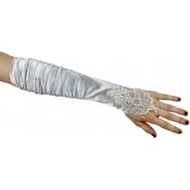 Grace Fingerless Long Gathered and Beaded Gloves Silver - B960TFL36