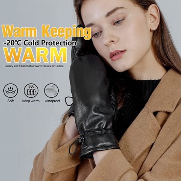 GSG Womens Winter Real Leather Ski Mittens Thermal Adults Snow with Warm Lining for Women Cold Weather Gloves - B5O1SMOBX