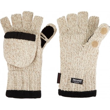 Heat Factory Fleece-Lined Ragg Wool Gloves with Fold-Back Finger Caps and Hand Heat Warmer Pockets Women's - BQGU9FID4