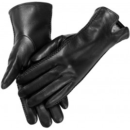 MaxW Womens Leather Gloves Black Winter Sheepskin Gloves Soft Warm Touchscreen Leather Driving Gloves Faux Rabbit Fur Lining - B8AQVA1IB