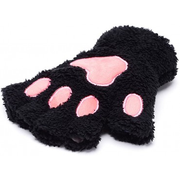 Odema Womens Bear Plush Cat Paw Claw Glove Soft Winter Fingerless Mitten Gloves - B2WWGM9F8
