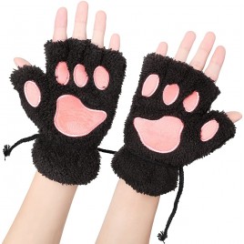 Odema Womens Bear Plush Cat Paw Claw Glove Soft Winter Fingerless Mitten Gloves - B2WWGM9F8