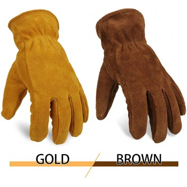 OZERO Work Gloves Winter Insulated Snow Cold Proof Leather Glove Thick Thermal Imitation Lambswool Extra Grip Flexible Warm for Working in Cold Weather for Men and Women Gold,X-Large - BQ7A5MD86