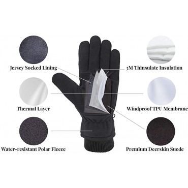 SKYDEER Windproof and Water Resistance Deerskin Suede and Polar Fleece Winter Gloves Warm 3M Thinsulate Insulation - B90CFR07D