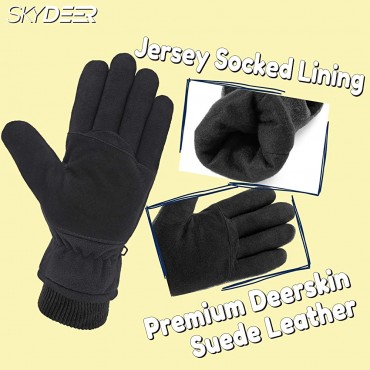 SKYDEER Windproof and Water Resistance Deerskin Suede and Polar Fleece Winter Gloves Warm 3M Thinsulate Insulation - B90CFR07D