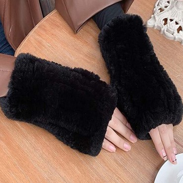 Valpeak Womens Rabbit Fur Winter Mittens Knitted Fingerless Gloves - BDIX4LJC2
