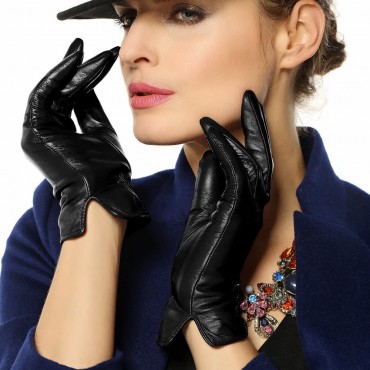 Winter Gloves for Women Genuine Leather Warm Cashmere & Wool Blend Lining Touchscreen Windproof Driving Dress - B05N3V9O2
