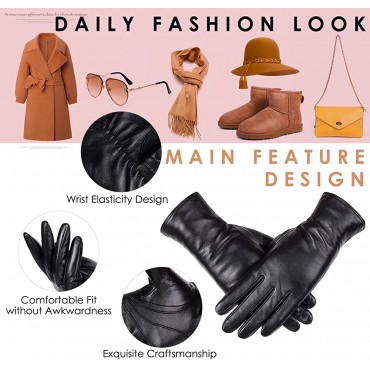 Winter Sheepskin Leather Gloves for Women Touchscreen Texting Gloves with Thermal Cashmere Lining Fashion Driving Gloves - BU4F1Q2C7