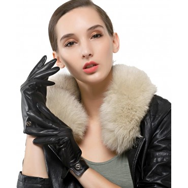 Women Italian Leather Gloves Winter Driving Ladies Lambskin Warm Fleece Lining - BD6B0PYO3
