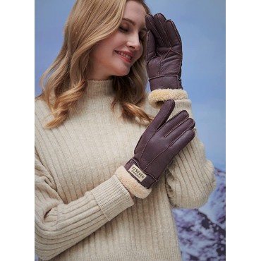 YISEVEN Womens Winter Sheepskin Shearling Leather Gloves Mittens Wool Cuffs - BVGP41M8D