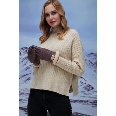 YISEVEN Womens Winter Sheepskin Shearling Leather Gloves Mittens Wool Cuffs - BVGP41M8D
